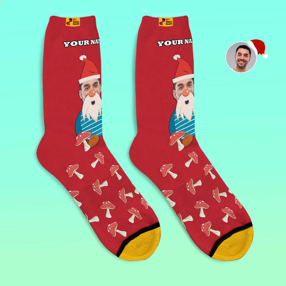 Christmas Gifts,Custom 3D Digital Printed Socks My Face Socks Add Pictures and Name Christmas Gnome Mushrooms - MyFaceSocksUK
