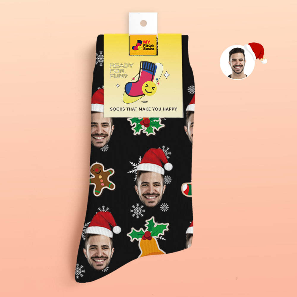 Custom 3D Digital Printed Socks Add Pictures and Name Santa Claus Sock Christmas - MyFaceSocksUK