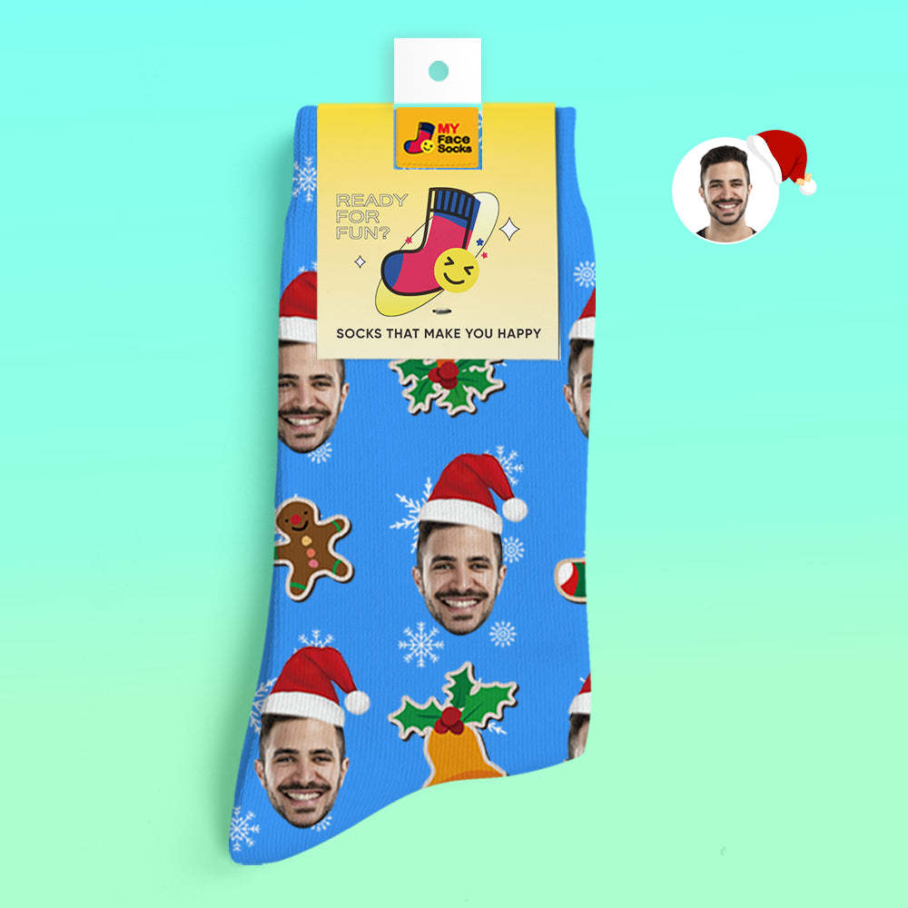 Custom 3D Digital Printed Socks Add Pictures and Name Santa Claus Sock Christmas - MyFaceSocksUK