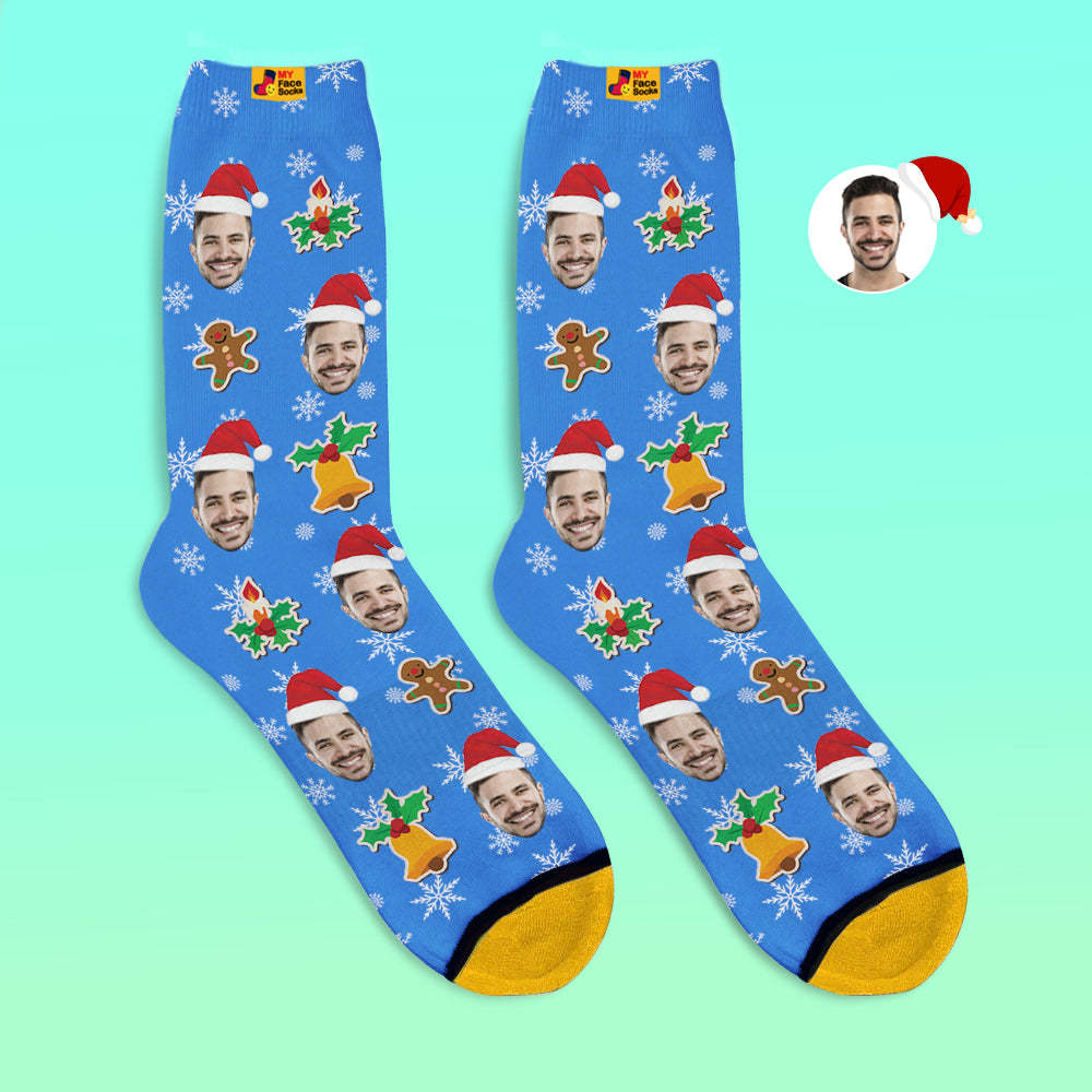 Custom 3D Digital Printed Socks Add Pictures and Name Santa Claus Sock Christmas - MyFaceSocksUK