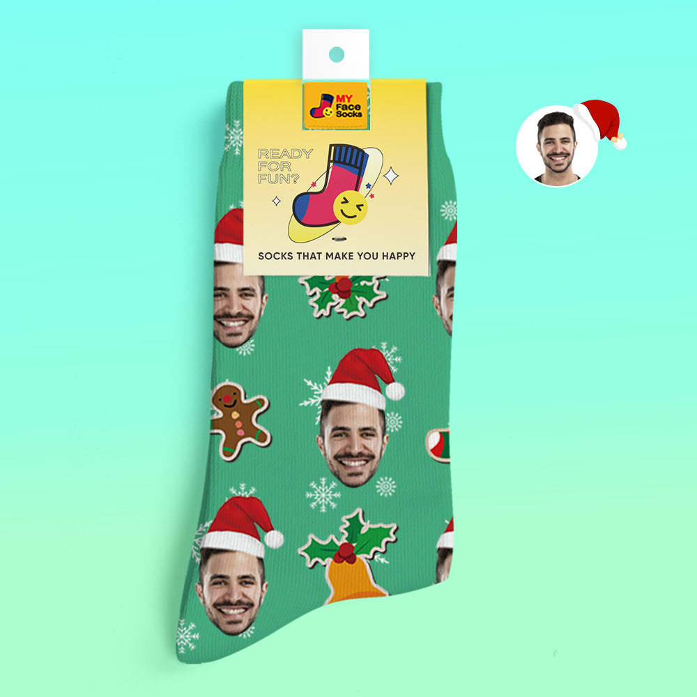 Custom 3D Digital Printed Socks Add Pictures and Name Santa Claus Sock Christmas - MyFaceSocksUK