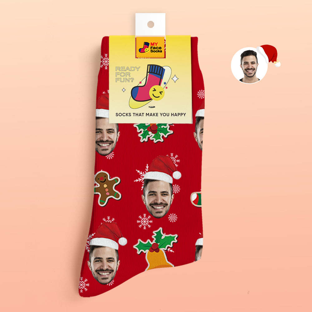 Custom 3D Digital Printed Socks Add Pictures and Name Santa Claus Sock Christmas - MyFaceSocksUK