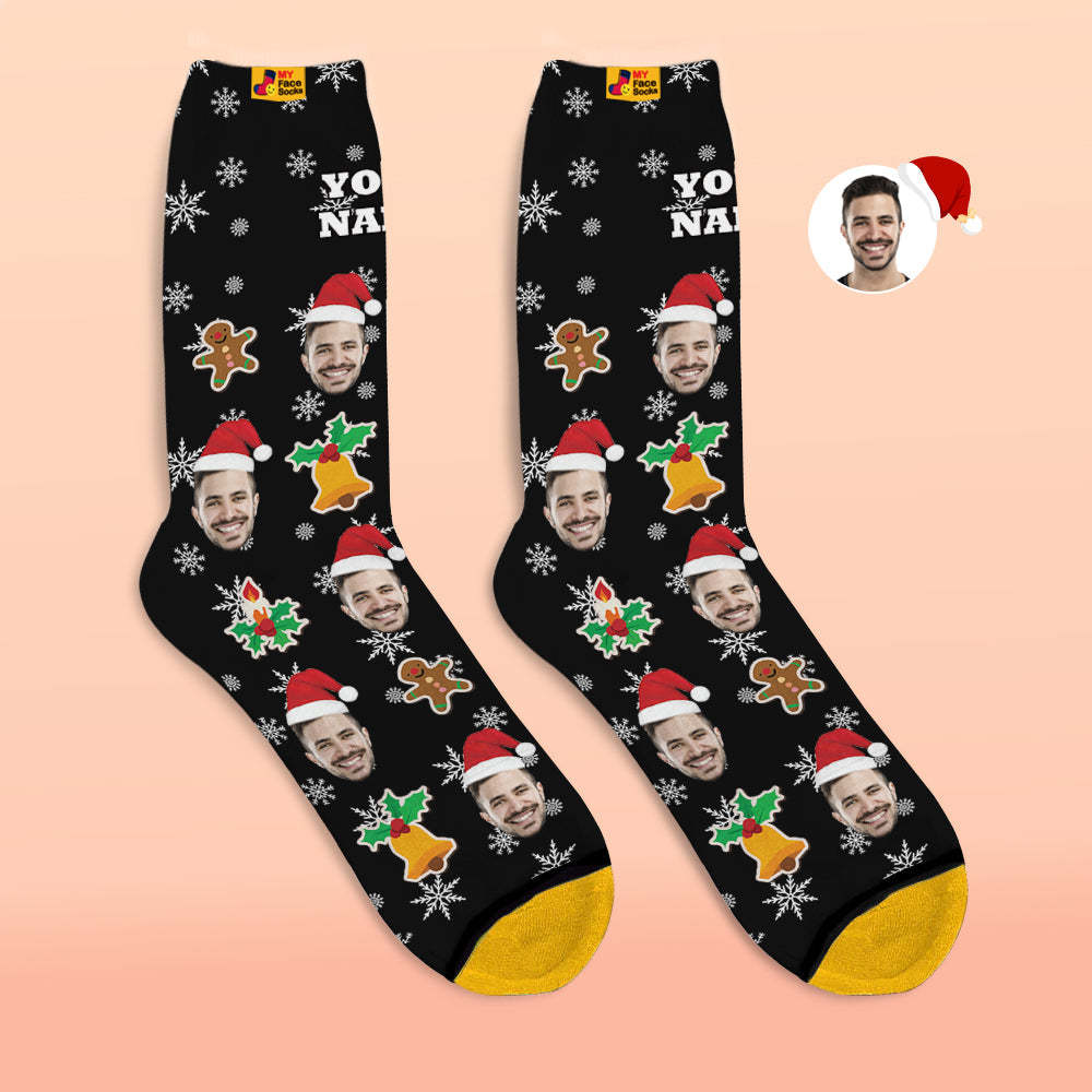 Custom 3D Digital Printed Socks Add Pictures and Name Santa Claus Sock Christmas - MyFaceSocksUK