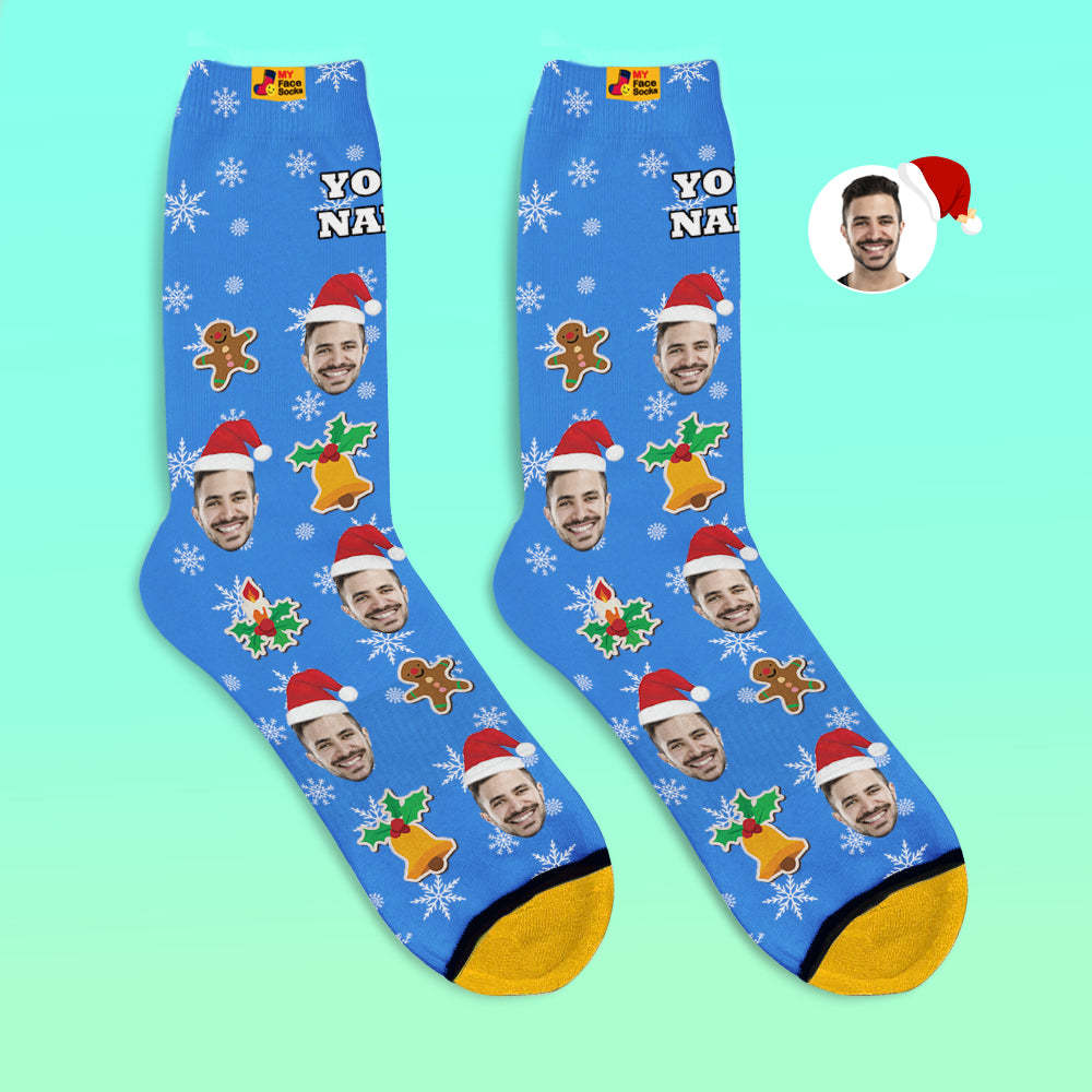 Custom 3D Digital Printed Socks Add Pictures and Name Santa Claus Sock Christmas - MyFaceSocksUK