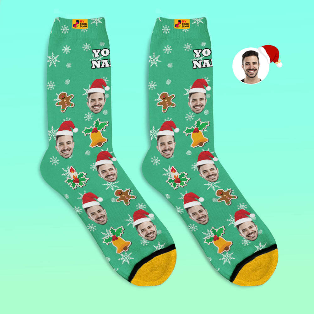 Custom 3D Digital Printed Socks Add Pictures and Name Santa Claus Sock Christmas - MyFaceSocksUK