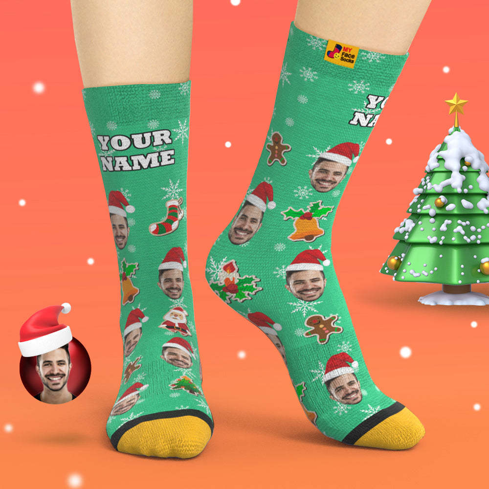 Custom 3D Digital Printed Socks Add Pictures and Name Santa Claus Sock Christmas - MyFaceSocksUK