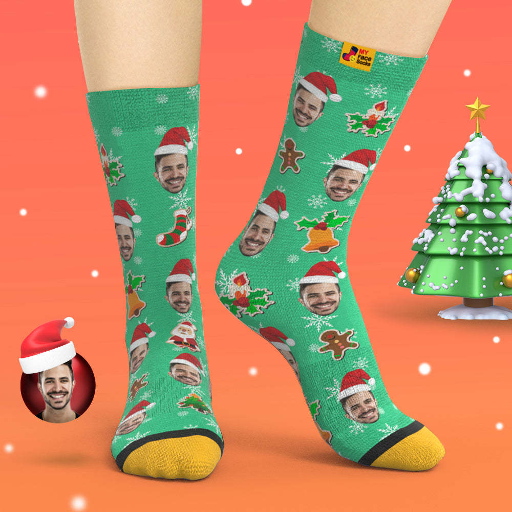 Custom 3D Digital Printed Socks Add Pictures and Name Santa Claus Sock Christmas - MyFaceSocksUK