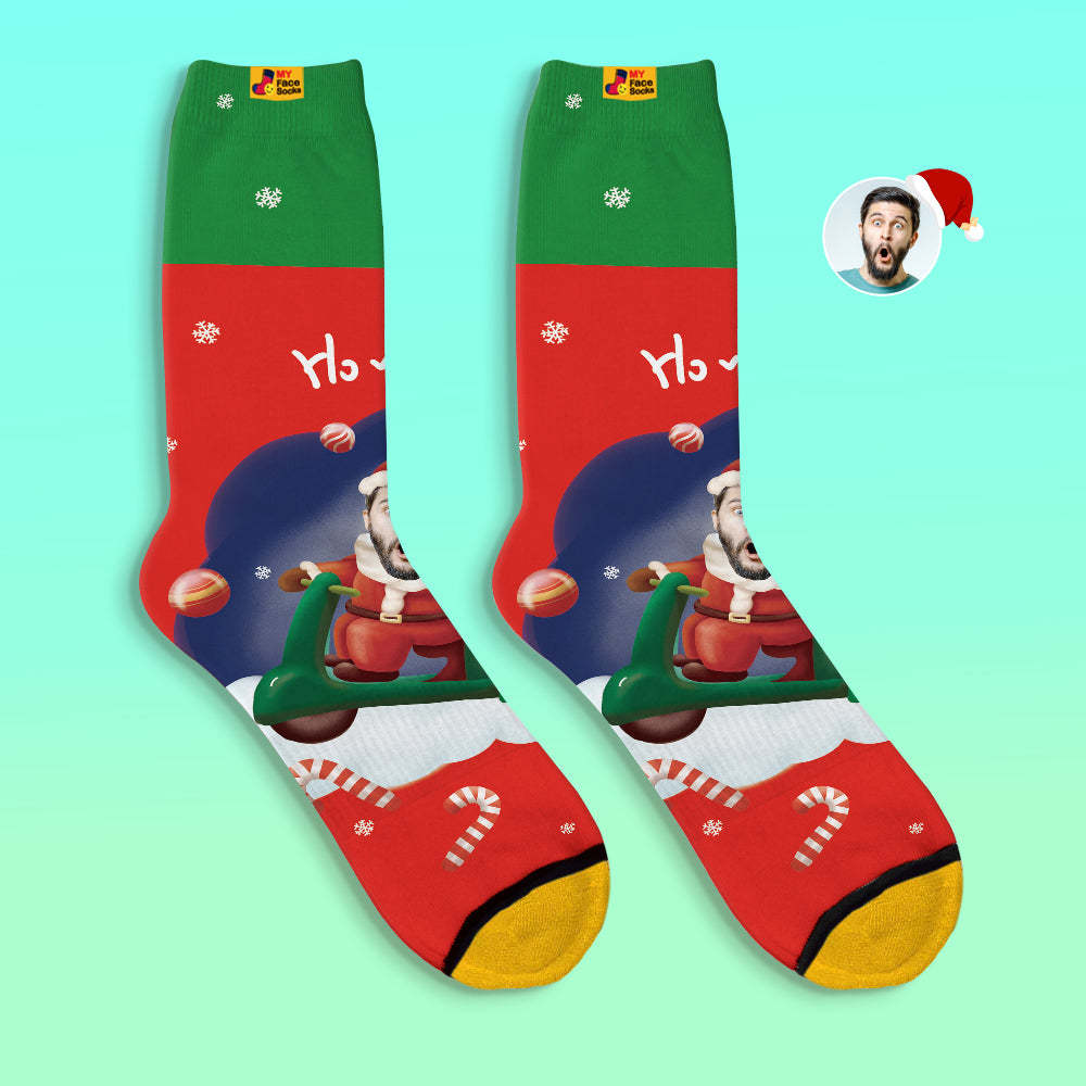 Custom 3D Digital Printed Socks Santa Claus Hats Christmas Gift Socks Ho Ho - MyFaceSocksUK