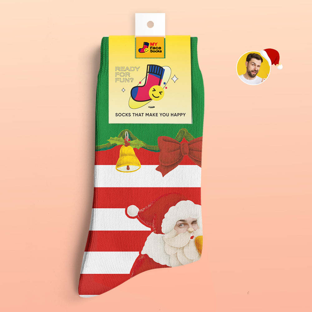 Custom 3D Digital Printed Socks Santa Claus Christmas Bells Socks - MyFaceSocksUK