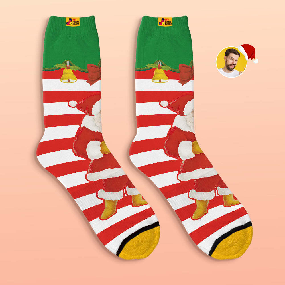 Custom 3D Digital Printed Socks Santa Claus Christmas Bells Socks - MyFaceSocksUK