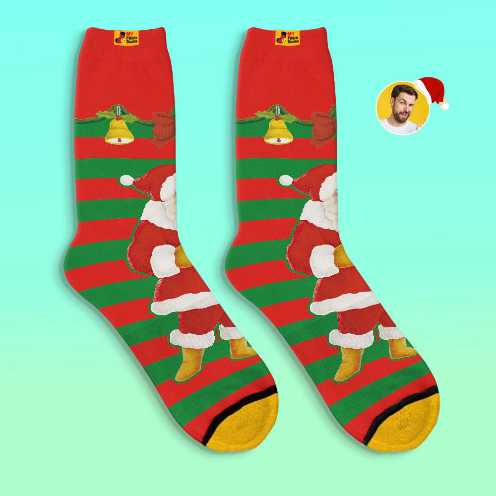 Custom 3D Digital Printed Socks Santa Claus Christmas Bells Socks - MyFaceSocksUK