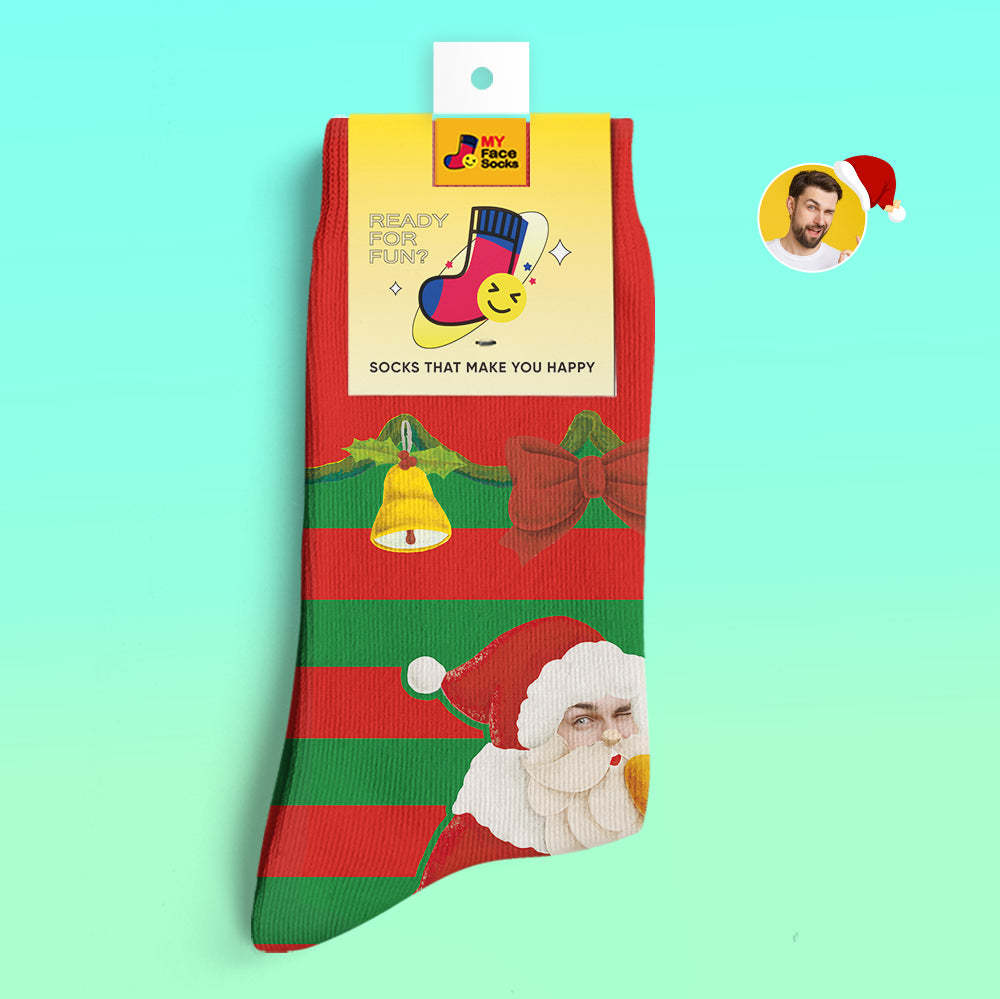 Custom 3D Digital Printed Socks Santa Claus Christmas Bells Socks - MyFaceSocksUK