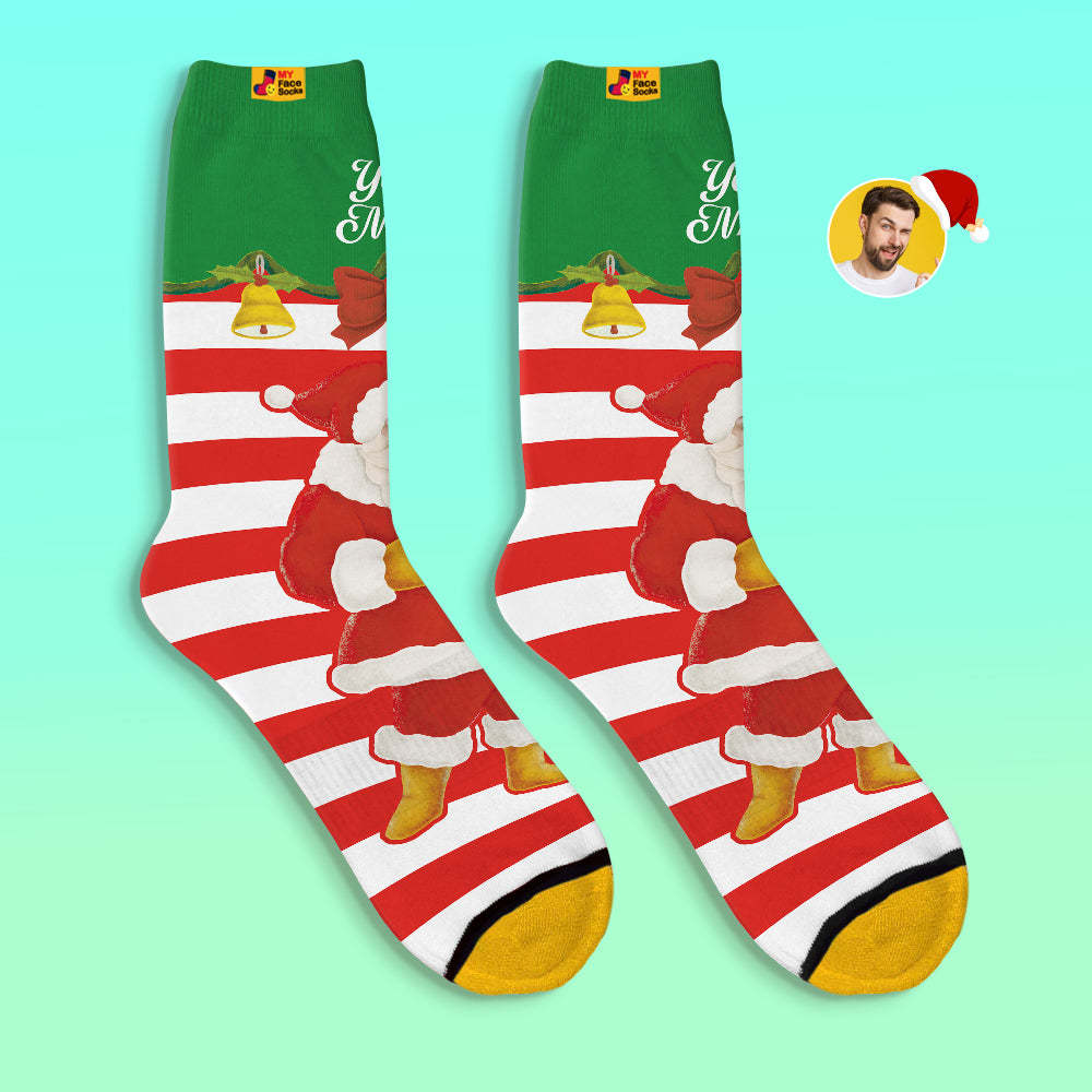 Custom 3D Digital Printed Socks Santa Claus Christmas Bells Socks - MyFaceSocksUK