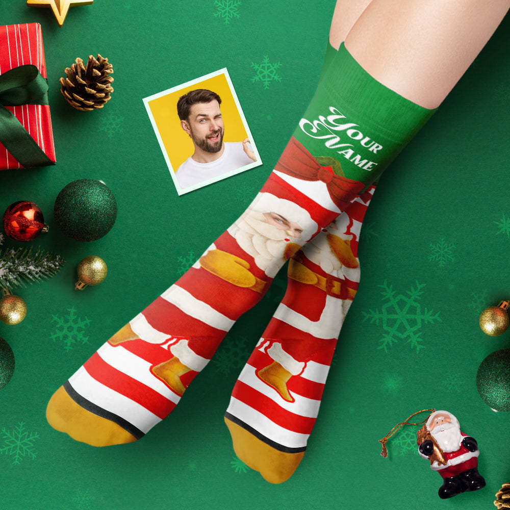 Custom 3D Digital Printed Socks Santa Claus Christmas Bells Socks - MyFaceSocksUK
