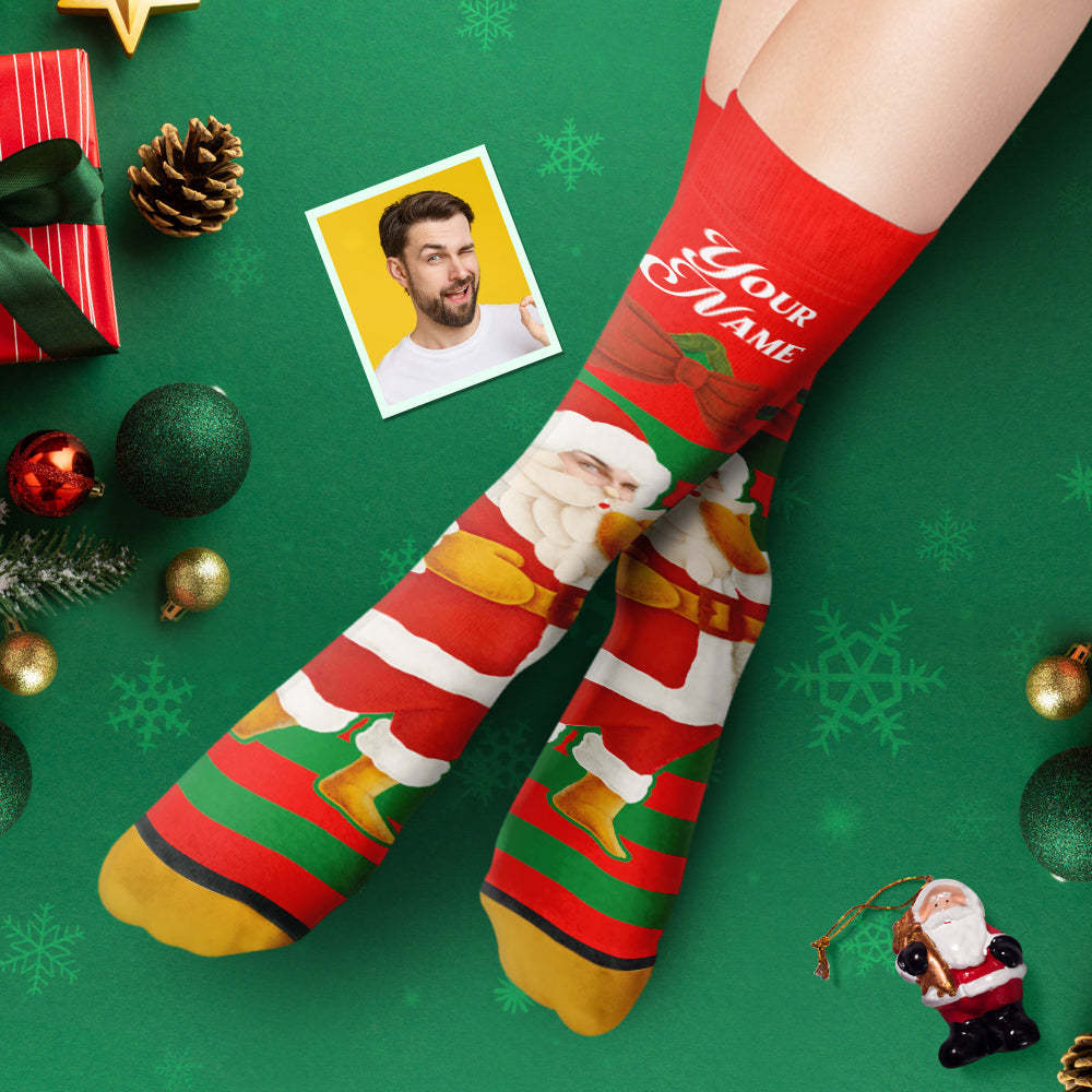 Custom 3D Digital Printed Socks Santa Claus Christmas Bells Socks - MyFaceSocksUK