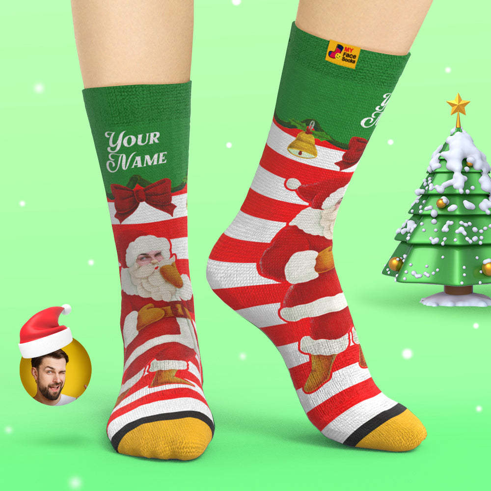 Custom 3D Digital Printed Socks Santa Claus Christmas Bells Socks - MyFaceSocksUK
