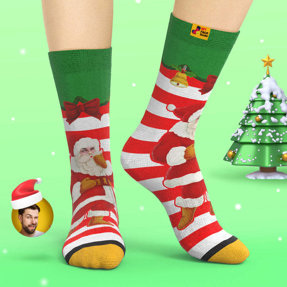 Custom 3D Digital Printed Socks Santa Claus Christmas Bells Socks - MyFaceSocksUK