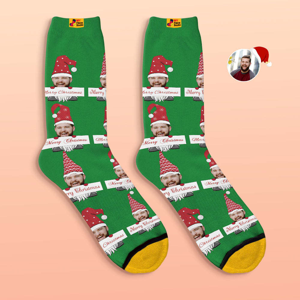 Custom 3D Digital Printed Socks Christmas Gnome Socks Merry Christmas - MyFaceSocksUK