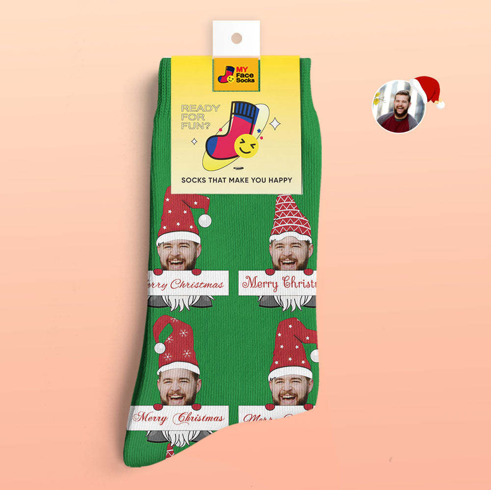 Custom 3D Digital Printed Socks Christmas Gnome Socks Merry Christmas - MyFaceSocksUK