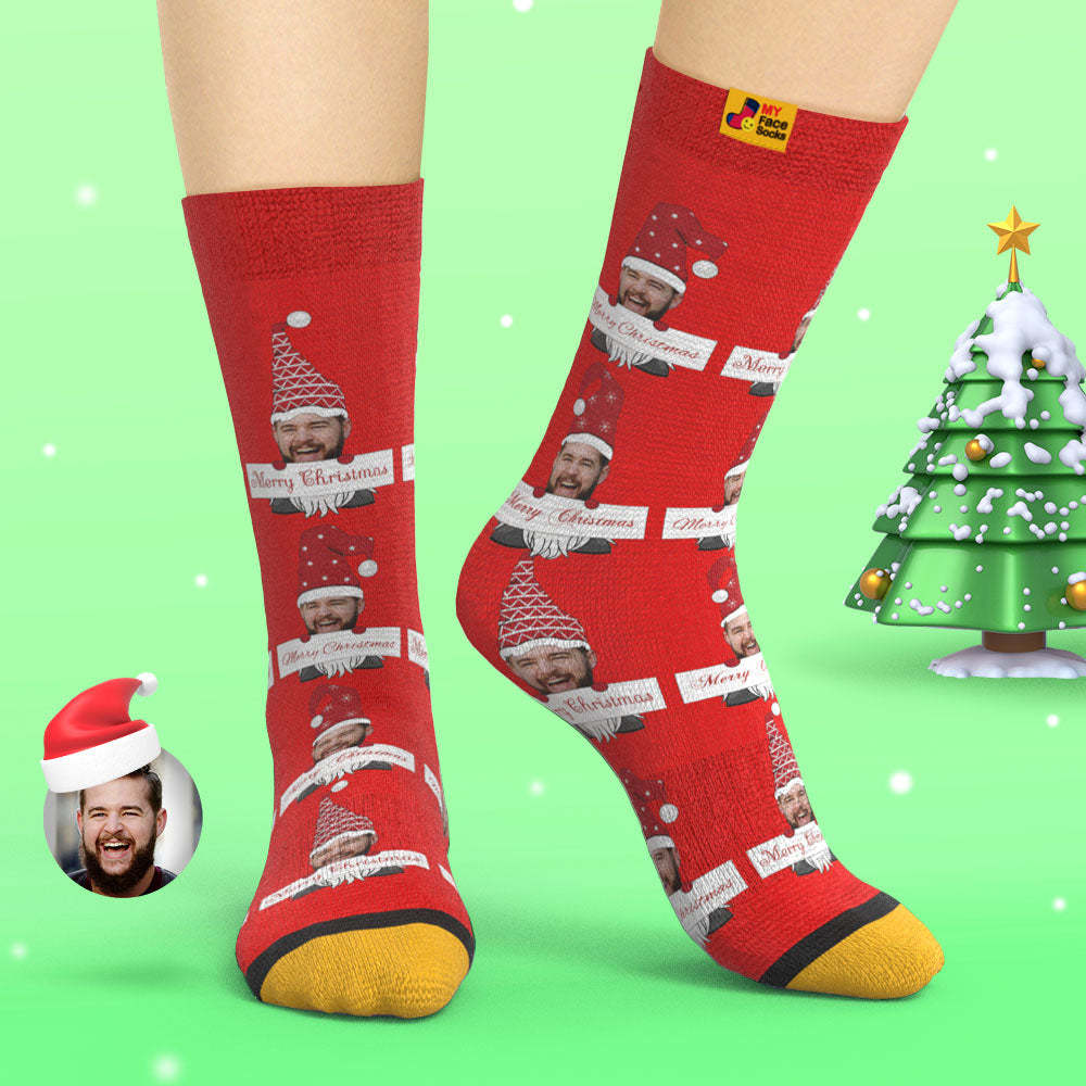 Custom 3D Digital Printed Socks Christmas Gnome Socks Merry Christmas - MyFaceSocksUK