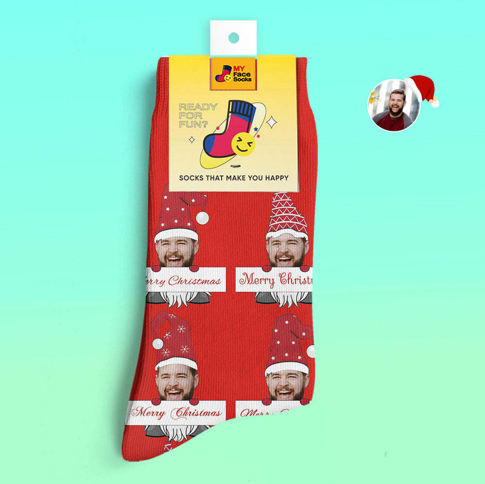 Custom 3D Digital Printed Socks Christmas Gnome Socks Merry Christmas - MyFaceSocksUK