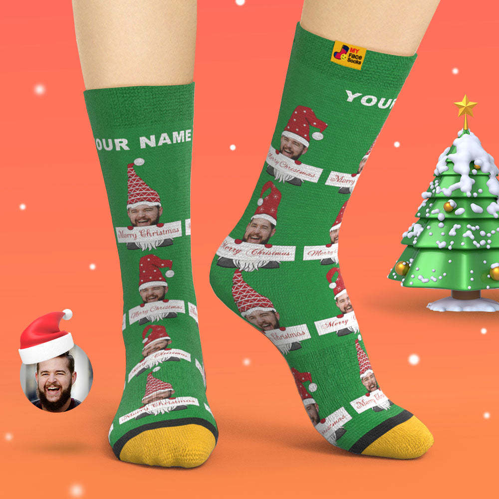 Custom 3D Digital Printed Socks Christmas Gnome Socks Merry Christmas - MyFaceSocksUK