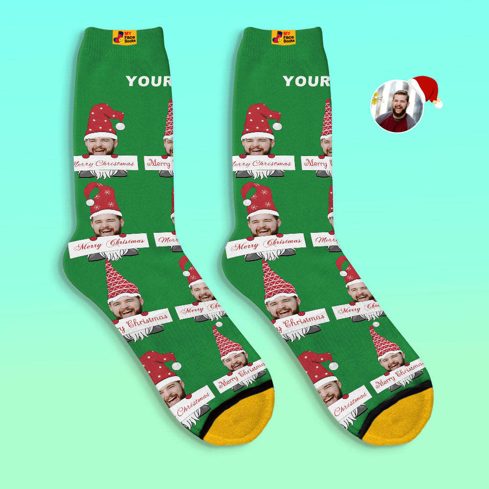 Custom 3D Digital Printed Socks Christmas Gnome Socks Merry Christmas - MyFaceSocksUK