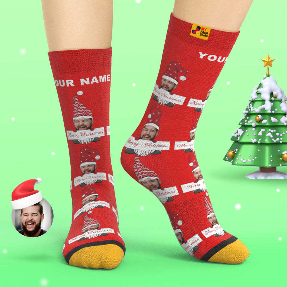 Custom 3D Digital Printed Socks Christmas Gnome Socks Merry Christmas - MyFaceSocksUK