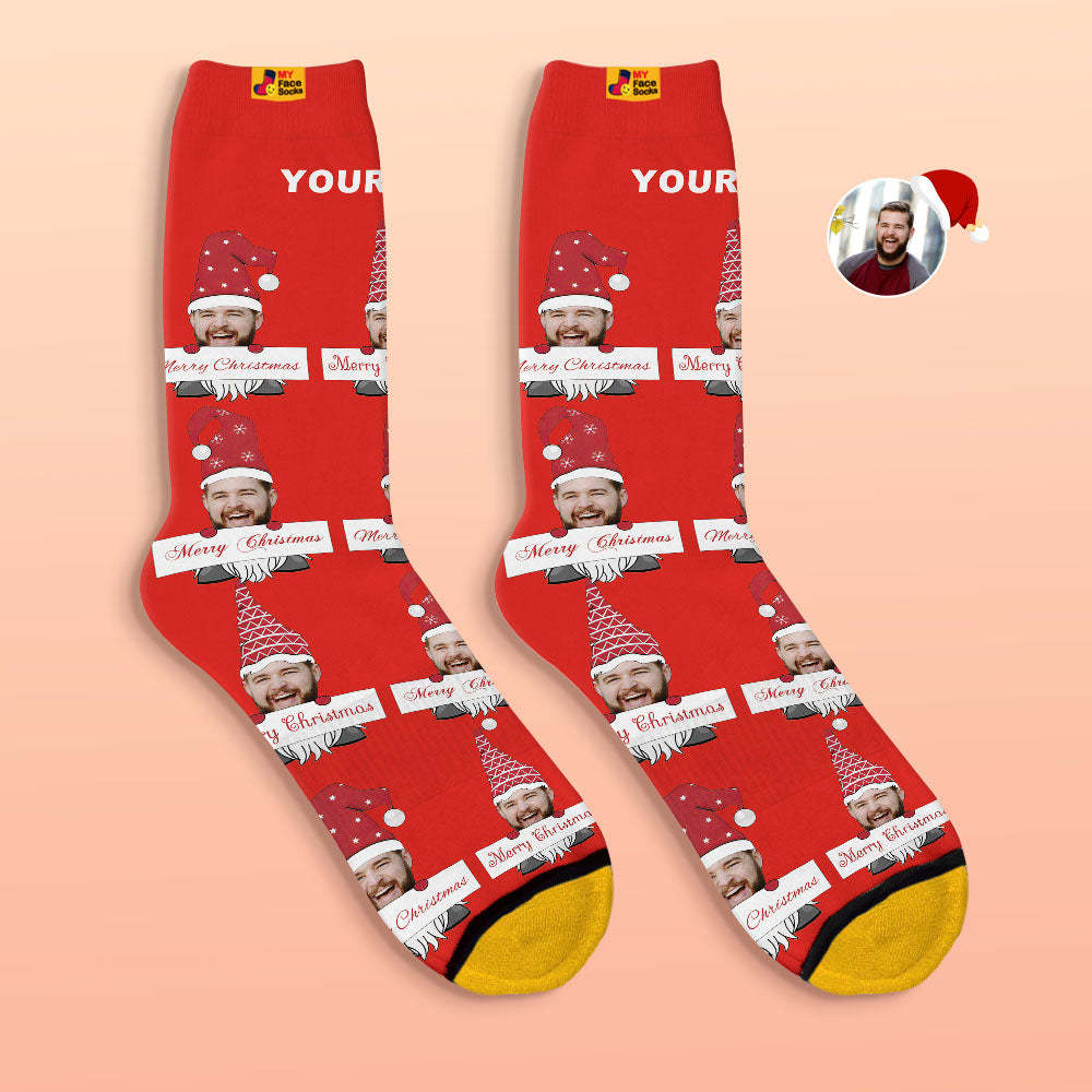 Custom 3D Digital Printed Socks Christmas Gnome Socks Merry Christmas - MyFaceSocksUK