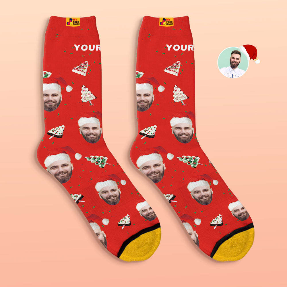 Custom 3D Digital Printed Socks Christmas Cake Socks Merry Christmas - MyFaceSocksUK