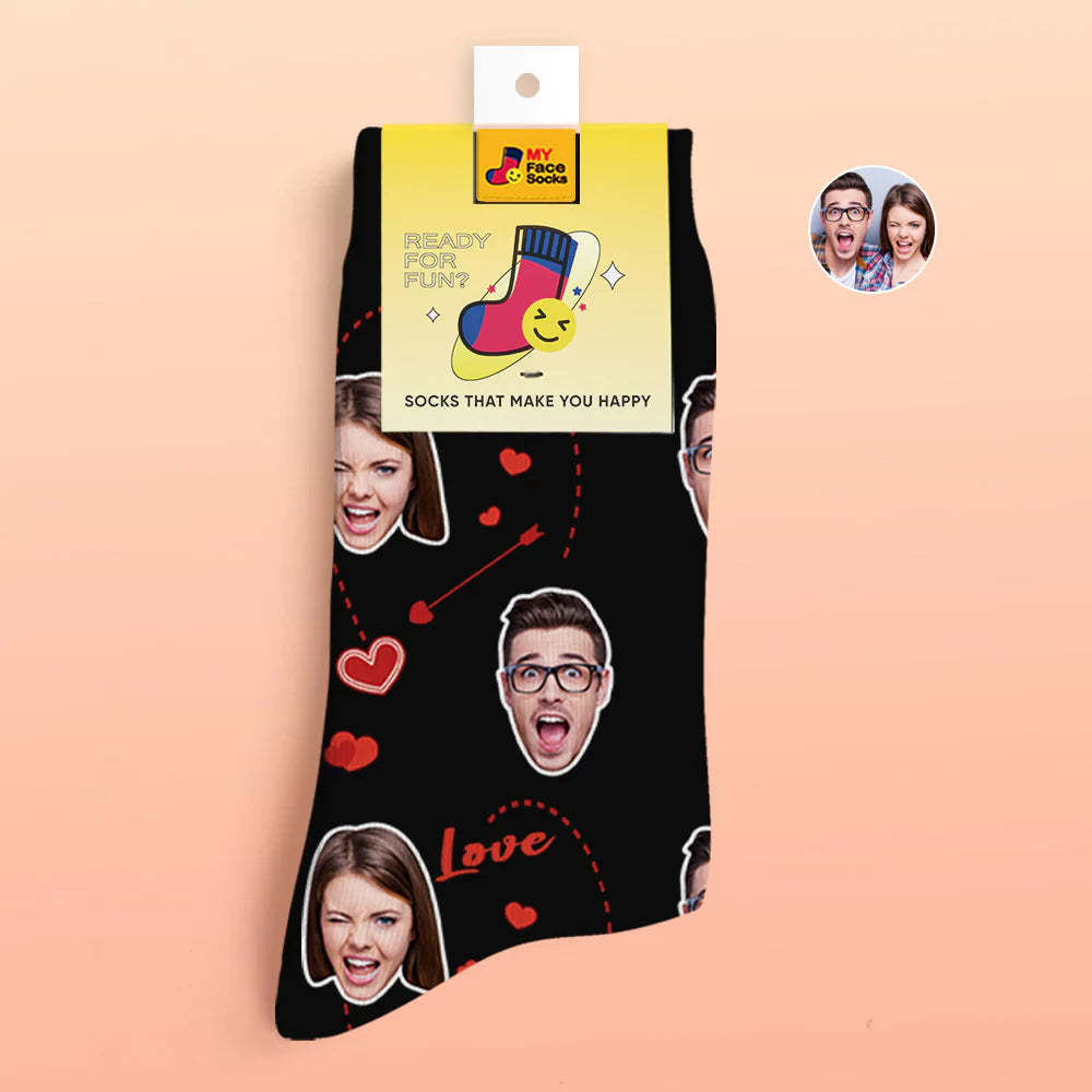 Custom 3D Digital Printed Socks Valentine's Day Gifts Love Heart Face Socks For Lover - MyFaceSocksUK