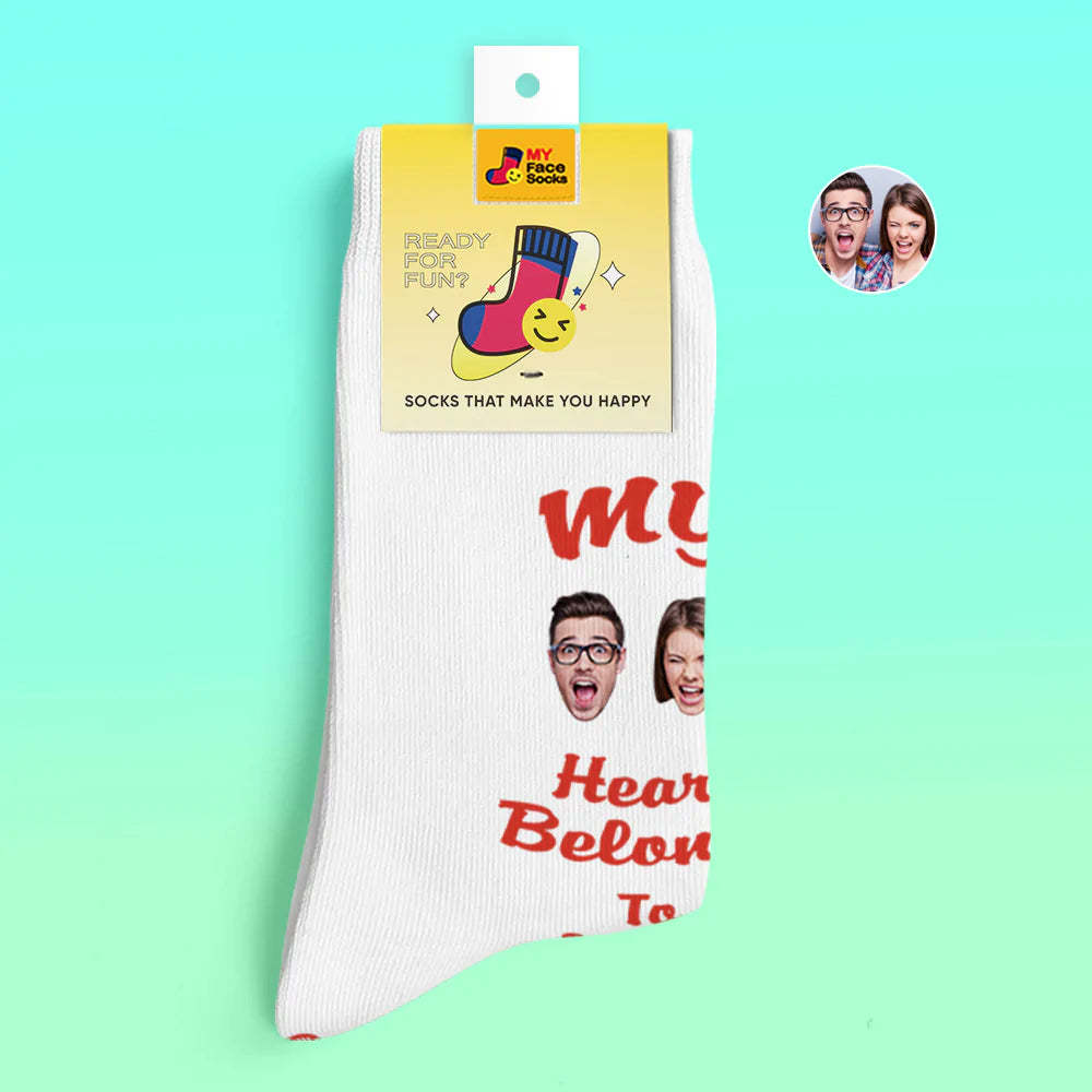 Custom 3D Digital Printed Socks Valentine's Day Gift My Heart Belongs To You Face Socks For Lover - MyFaceSocksUK