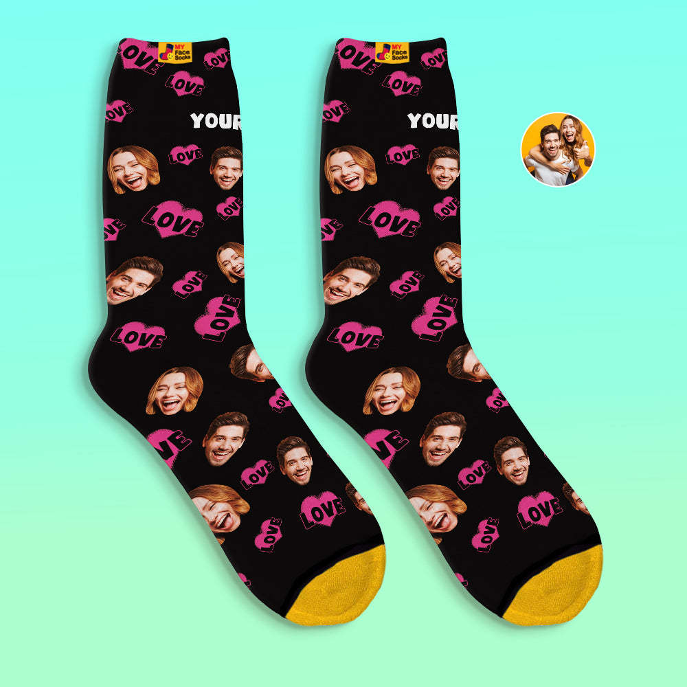 Custom 3D Digital Printed Socks Valentine's Day Gift Love Is Love Face Socks - MyFaceSocksUK