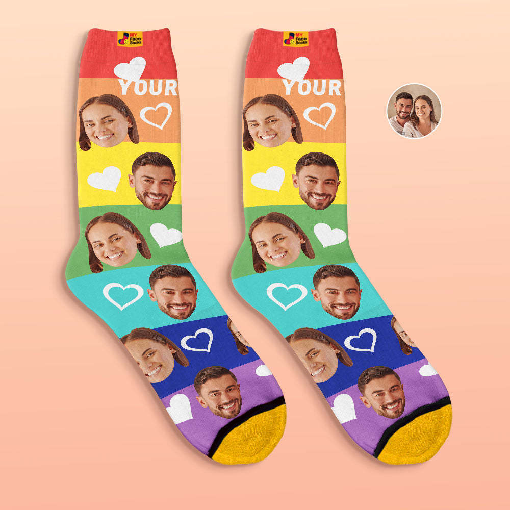 Custom 3D Digital Printed Socks Multi-Color Couple Face Socks - MyFaceSocksUK