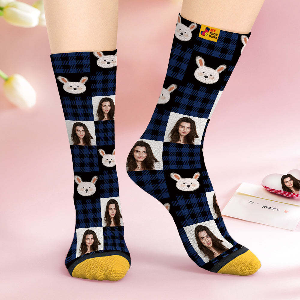 Custom Face Socks Personalised Mother's Day Gifts 3D Digital Printed Socks For Lover-Cute Rabbit - MyFaceSocksUK
