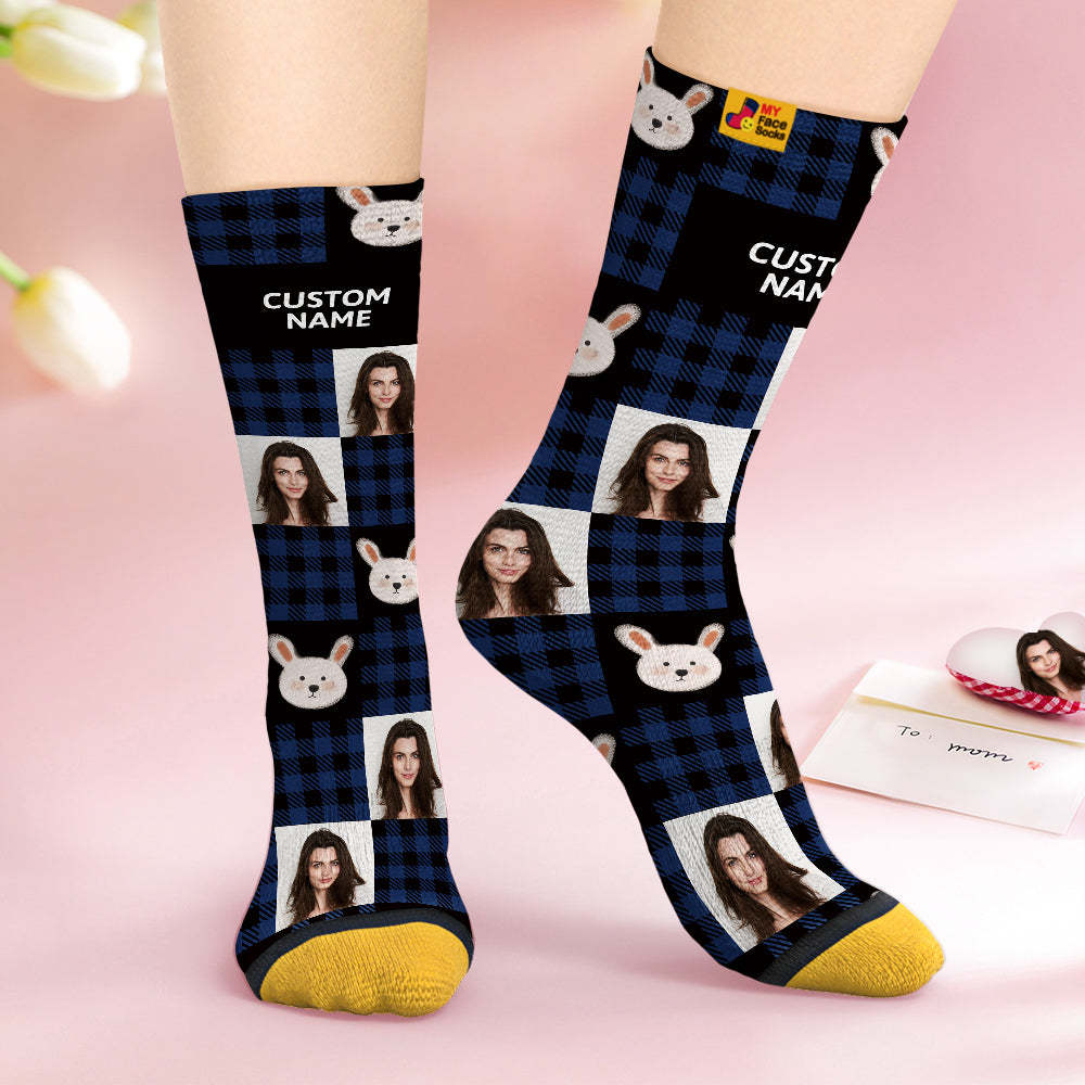 Custom Face Socks Personalised Mother's Day Gifts 3D Digital Printed Socks For Lover-Cute Rabbit - MyFaceSocksUK