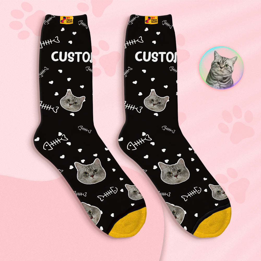 Custom Face Socks Personalised 3D Digital Printed Socks-Cute Cat Face - MyFaceSocksUK