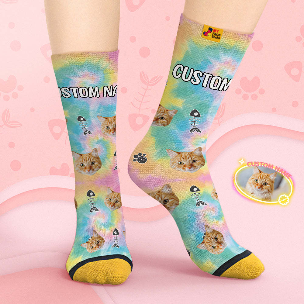 Custom Face Socks Personalised 3D Digital Printed Socks Tie-Dye Pet Face - MyFaceSocksUK