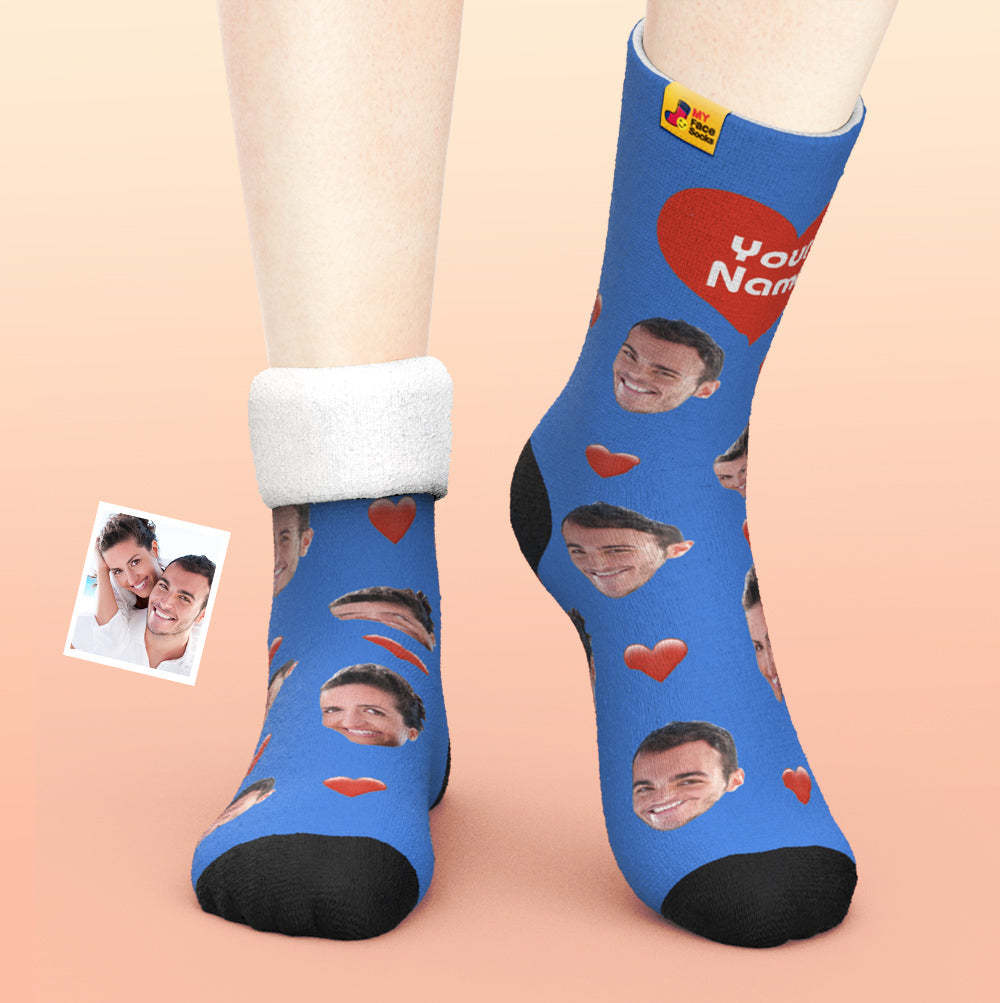 Custom Thick Socks Photo 3D Digital Printed Socks Autumn Winter Warm Socks Heart - MyFaceSocks UK