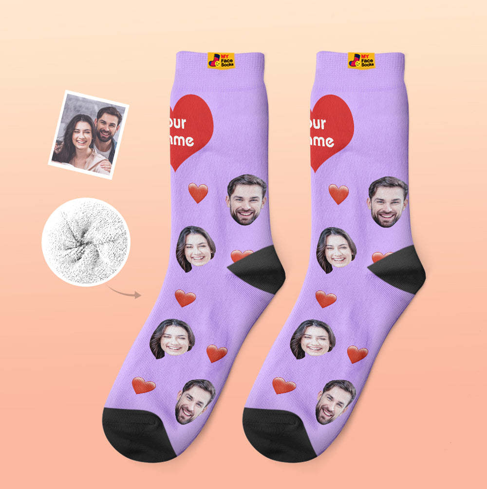 Custom Thick Socks Photo 3D Digital Printed Socks Autumn Winter Warm Socks Heart - MyFaceSocks UK