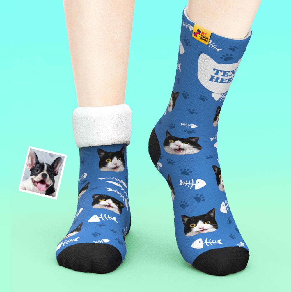 Custom Thick Socks Photo 3D Digital Printed Socks Autumn Winter Warm Socks Cat - MyFaceSocks UK