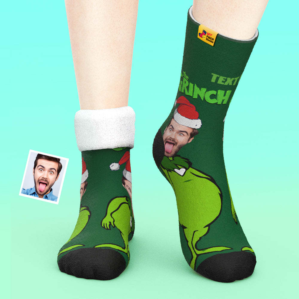 Custom Thick Socks Photo 3D Digital Printed Socks Autumn Winter Warm Socks Grinch - MyFaceSocks UK