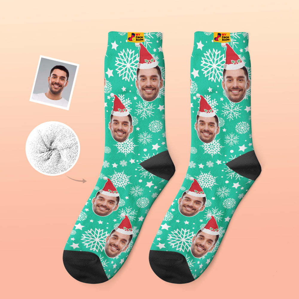 Custom Thick Socks Photo 3D Digital Printed Socks Autumn Winter Warm Socks Christmas Santa Hat - MyFaceSocks UK