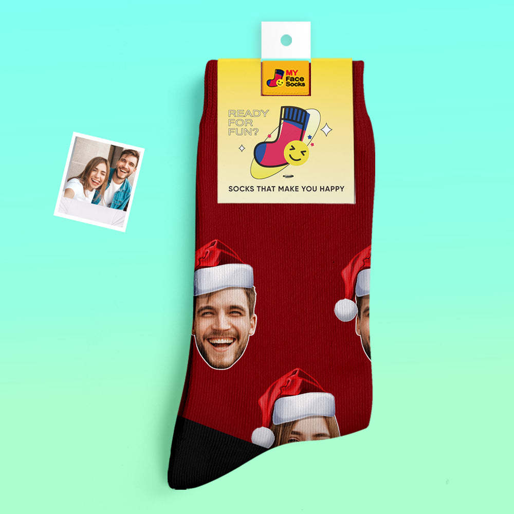 Custom Thick Socks Photo 3D Digital Printed Socks Autumn Winter Warm Socks Wear Santa Hat - MyFaceSocks UK