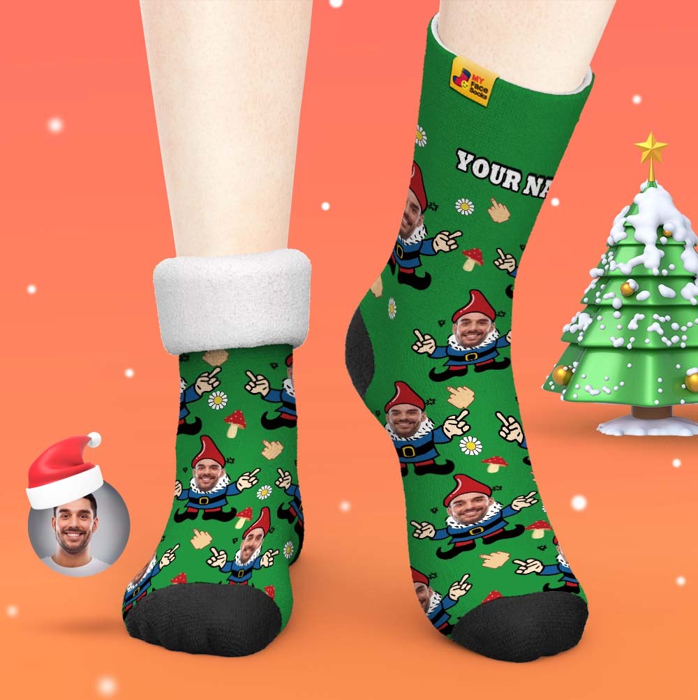 Christmas Gifts,Custom Thick Socks Photo 3D Digital Printed Socks Autumn Winter Warm Socks Gnome - MyFaceSocksUK