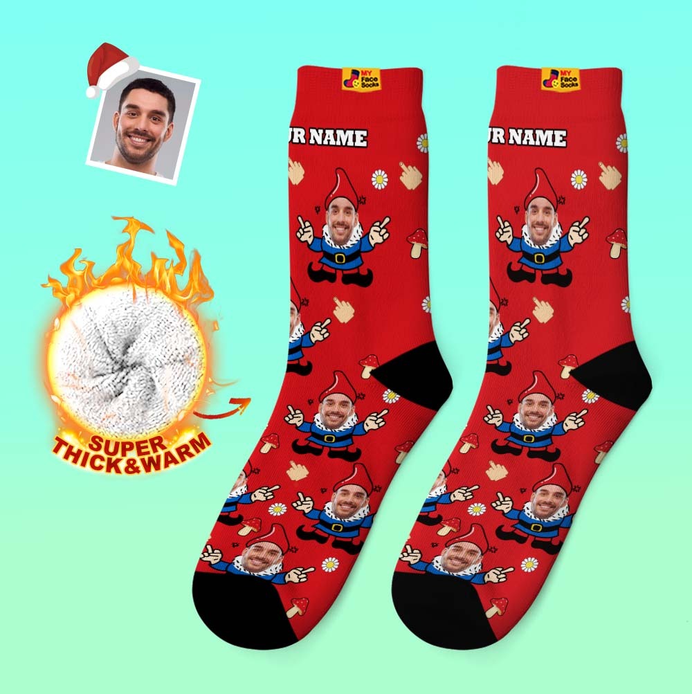 Christmas Gifts,Custom Thick Socks Photo 3D Digital Printed Socks Autumn Winter Warm Socks Gnome - MyFaceSocksUK