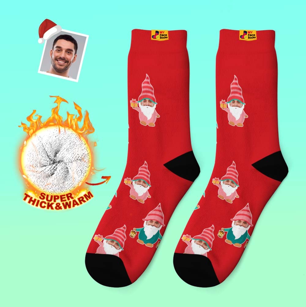 Christmas Gifts,Custom Thick Socks Photo 3D Digital Printed Socks Autumn Winter Warm Socks Gnome Socks - MyFaceSocksUK