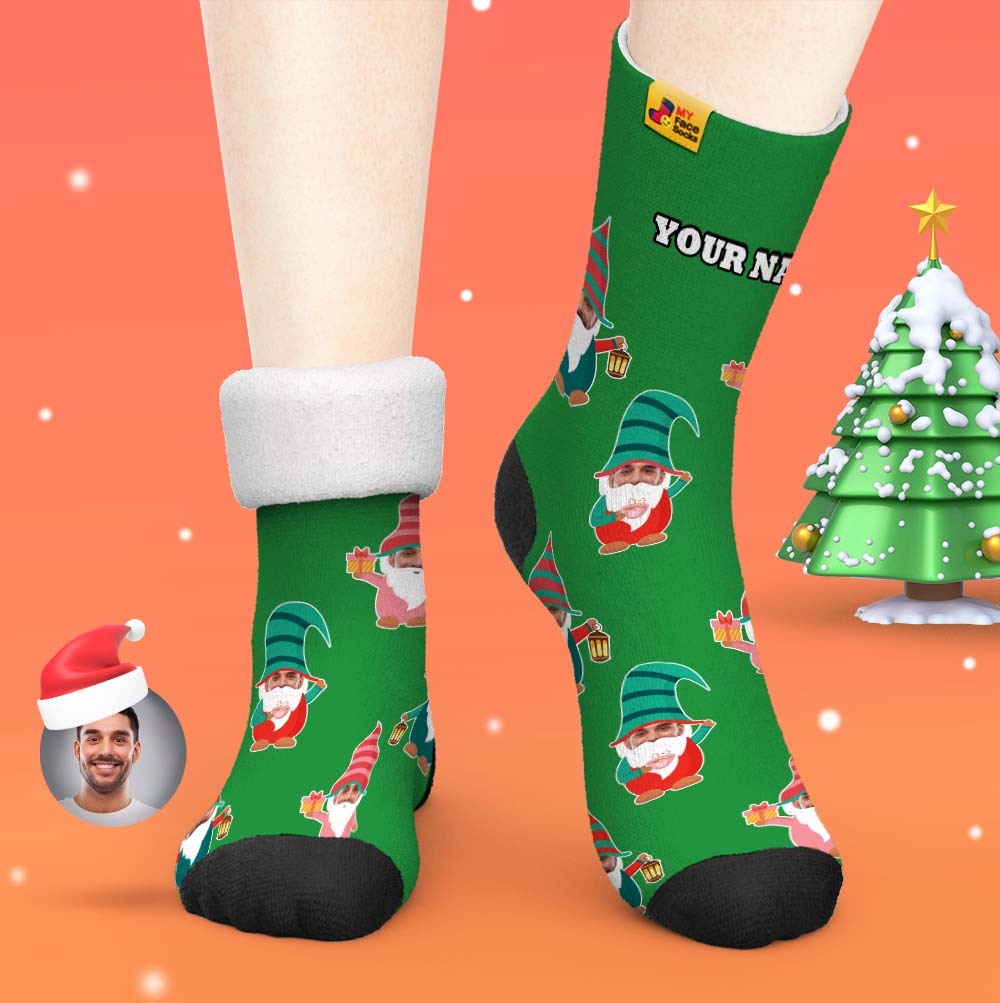 Christmas Gifts,Custom Thick Socks Photo 3D Digital Printed Socks Autumn Winter Warm Socks Gnome Socks - MyFaceSocksUK
