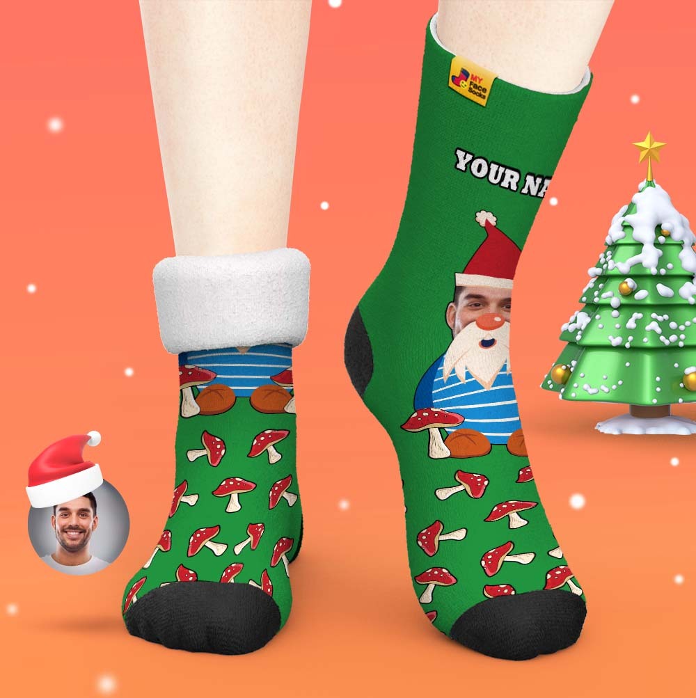 Christmas Gifts,Custom Thick Socks Photo 3D Digital Printed Socks Autumn Winter Warm Socks Christmas Gnome Mushrooms - MyFaceSocksUK