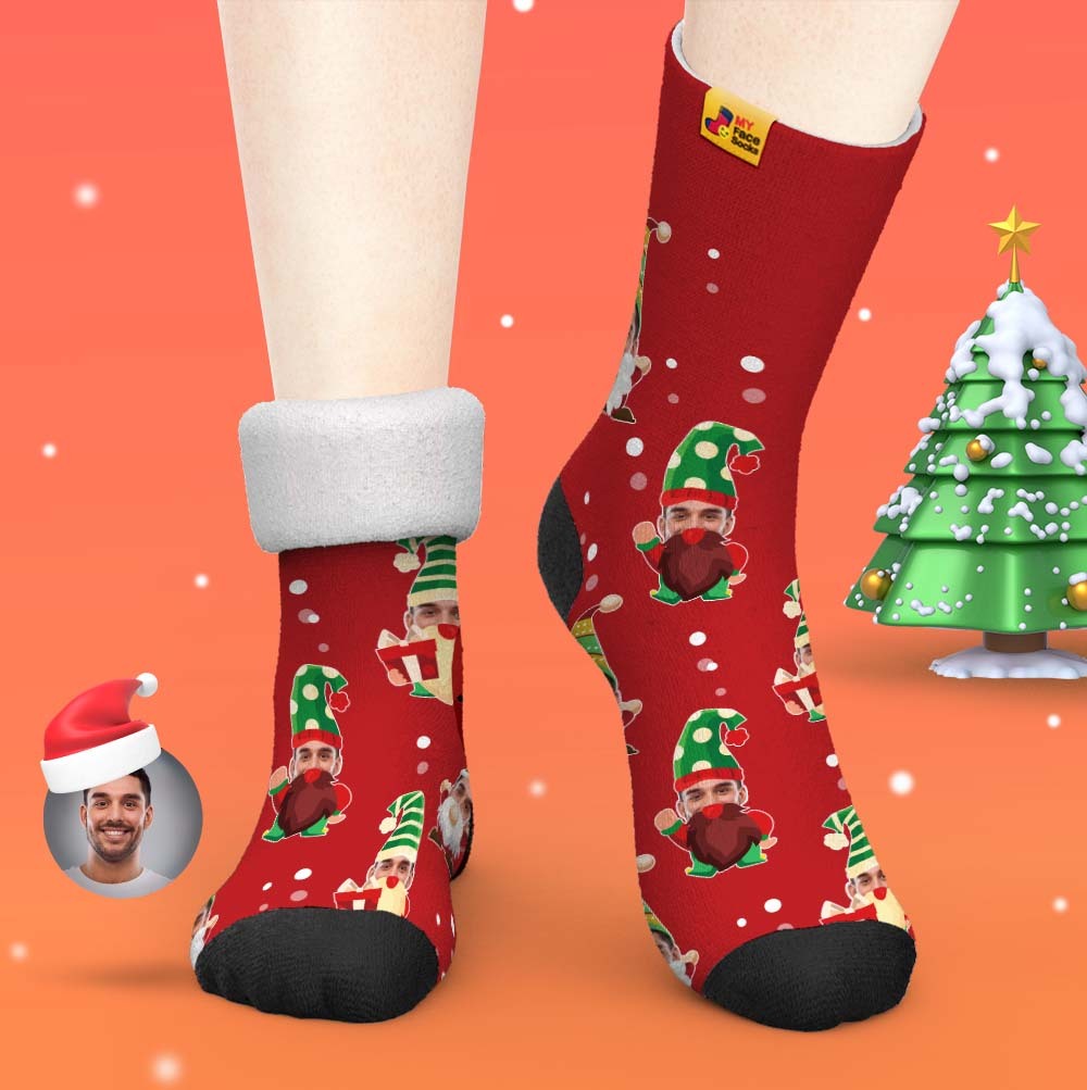 Christmas Gifts,Custom Thick Socks Photo 3D Digital Printed Socks Autumn Winter Warm Socks Bearded Gnome - MyFaceSocksUK